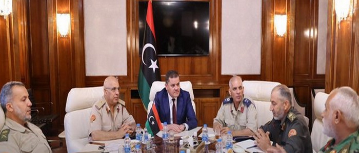 رئيس حكومة الوفاق الوطني وزير الدفاع السيد الدبيبة يجتمع بأعضاء لجنة 5+5 العسكرية الليبية المشنركة.