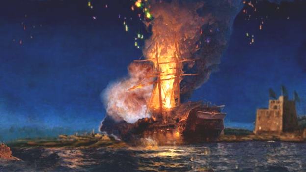 حرق فيلادلفيا في ميناء طرابلس بعد أسر طاقمها وبحارتها