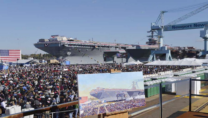 أحدث حاملة طائرات "كريستينز"  US Navy christens من طراز جيرالد آر فورد تنضم للبحرية الأمريكية.