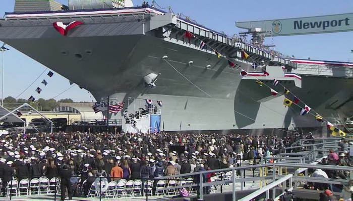 U.S. Navy christens newest aircraft carrier.