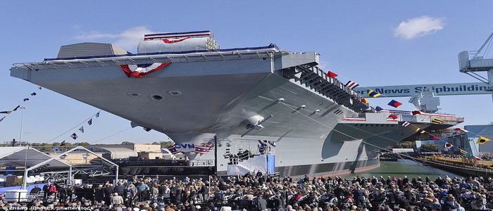 U.S. Navy christens newest aircraft carrier.