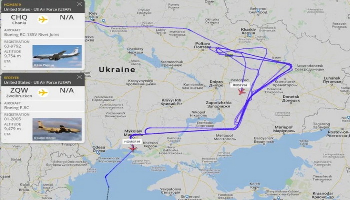 أوكرانيا | الطائرات الأمريكية RC-135V و E-8C تقوم بمهام محددة في المجال الجوي الأوكراني.