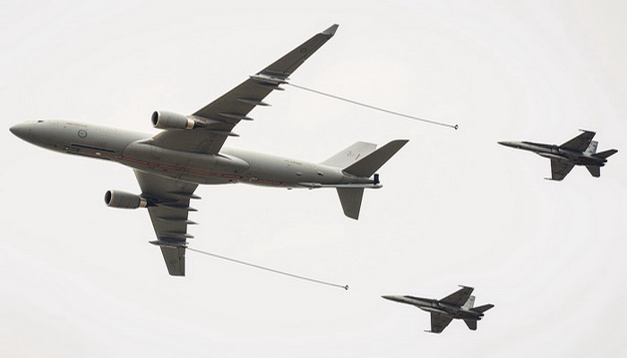 سنغافورة | إكتمال تجارب التزود بالوقود التلقائي للطائرة الناقلة ايرباص A330 مع مقاتلات F-16 وF-15.